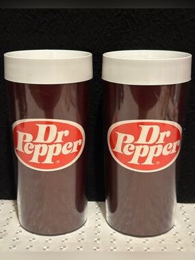 2 Vintage 1970s Thermo Serv Dr Pepper Plastic Cup Tumbler Soda Glass RARE!! USA